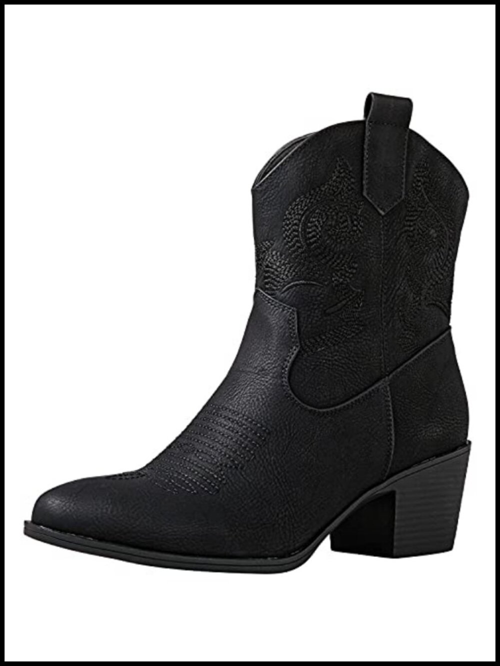 Women's Faux Leather Round Toe Western Ankle Boots with Side Zipper